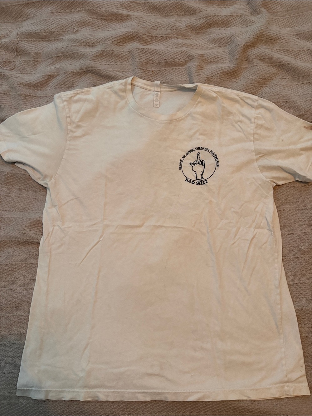 Vintage Men's White “Bad Shit” Graphic Crewneck T-Shirt - Rare Piece